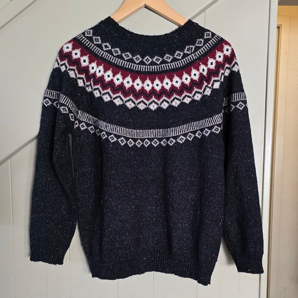 Fair Isle Sweater, Medium, Dark Charcoal Gray